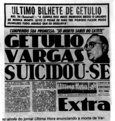 Jornal Última Hora anunciando a morte de Getúlio Vargas